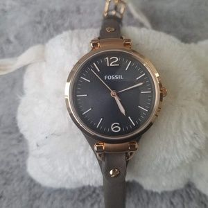 Fossil Rose Gold and Grey Leather Casual watch